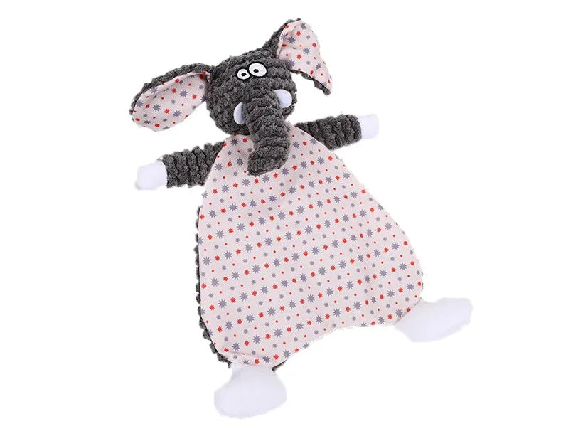 Brown velvet stuffed fox elephant dog toy with squeaker and crinkle sound paper