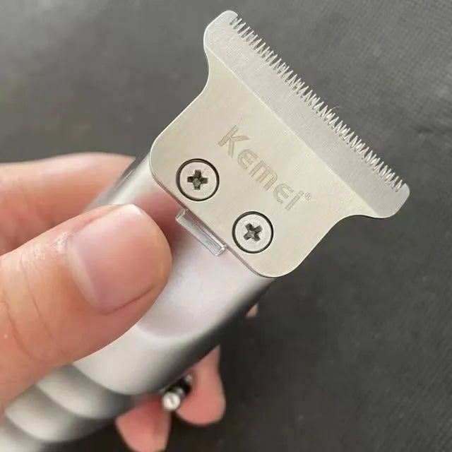 Barber scissors with LCD display showing battery level and stainless steel cutting heads