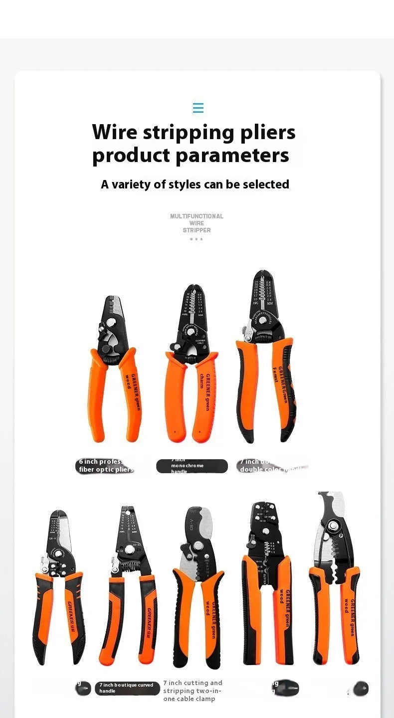 Automatic wire stripping pliers with high-carbon steel blades for electrical work