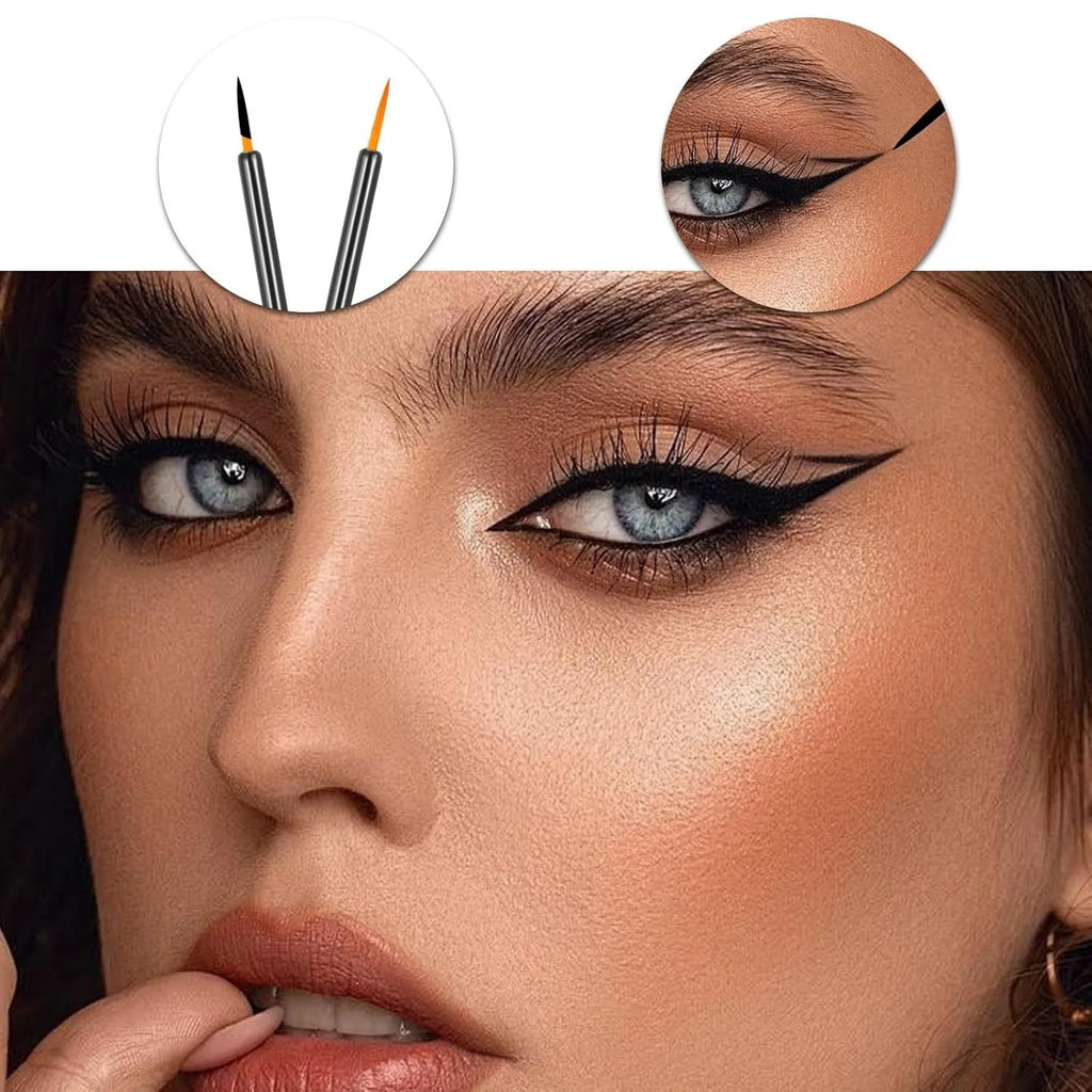 One hundred black disposable eyeliner brushes with ultra-fine pointed tips and clear plastic protective sleeves