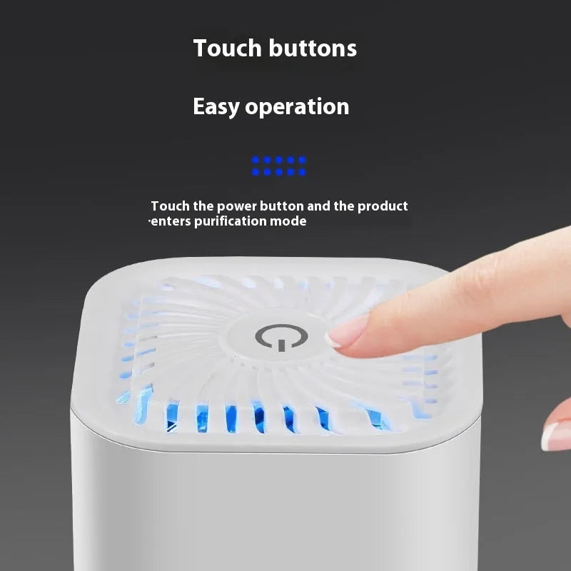 Mini USB car air purifier in black and white colour options for small rooms under 10 square metres