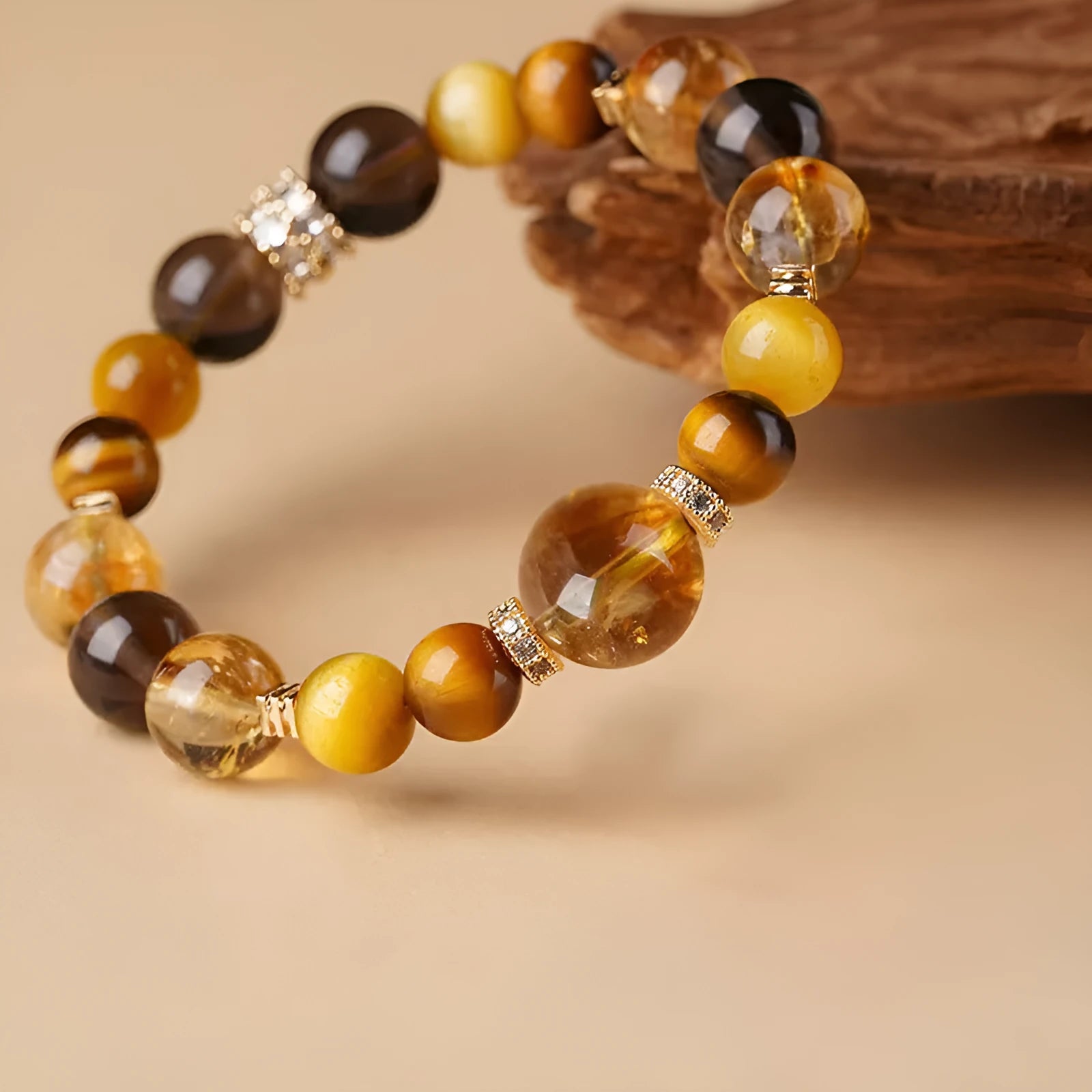 Lucky Jinba natural yellow tower crystal tiger-eye bracelet with geometric design