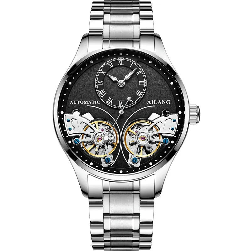 Titanium automatic men's watch with tourbillon and moon phase on black dial