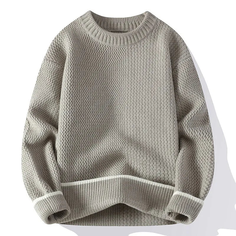 Men's loose fit round neck pullover sweater in chemical fibre blend available in four colours