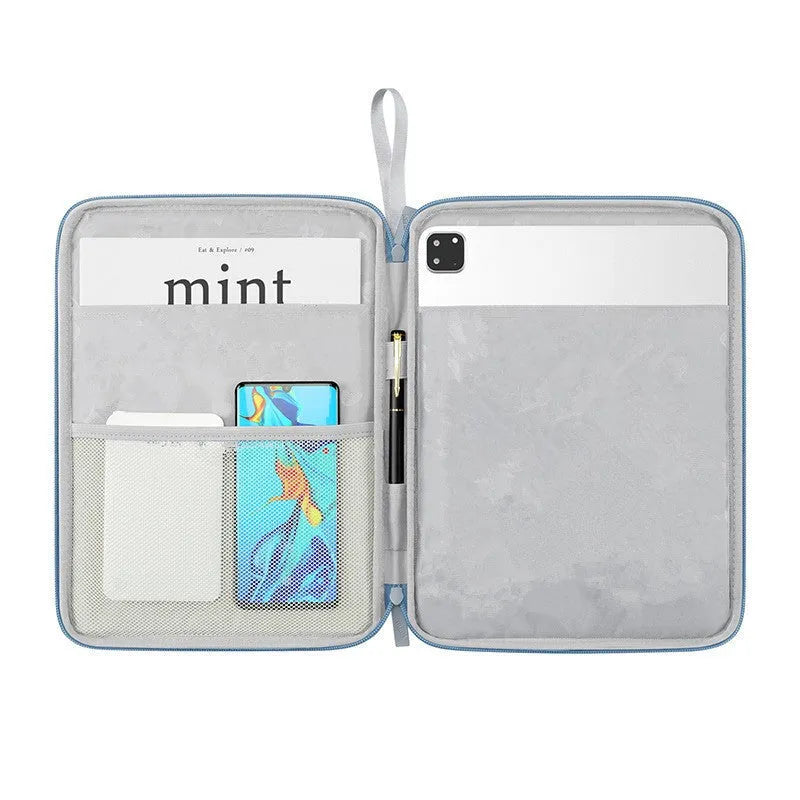 Imitation leather protective case for a 10.9-inch or 12.9-inch tablet in light grey, black, pink, or sky blue.
