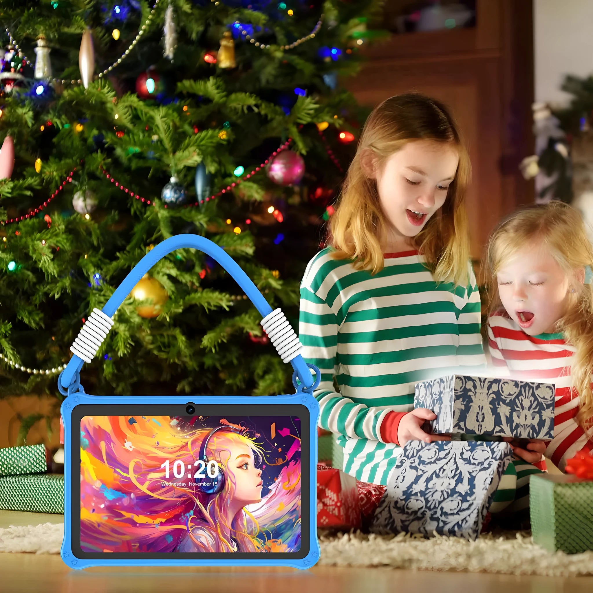 7-inch children's silicone tablet protective case with flat strap in sapphire blue colour