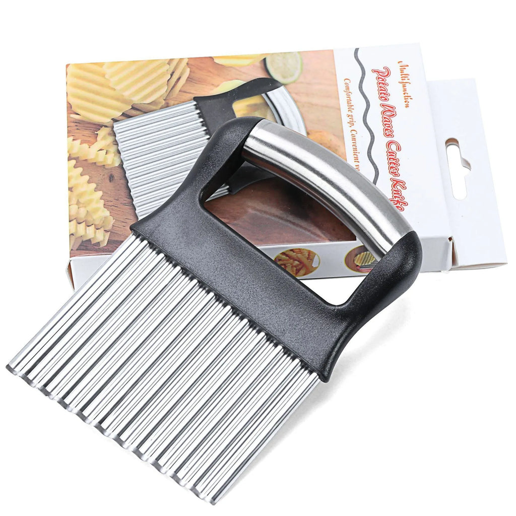 Stainless steel potato wave knife for cutting wavy chips with serrated alloy blade