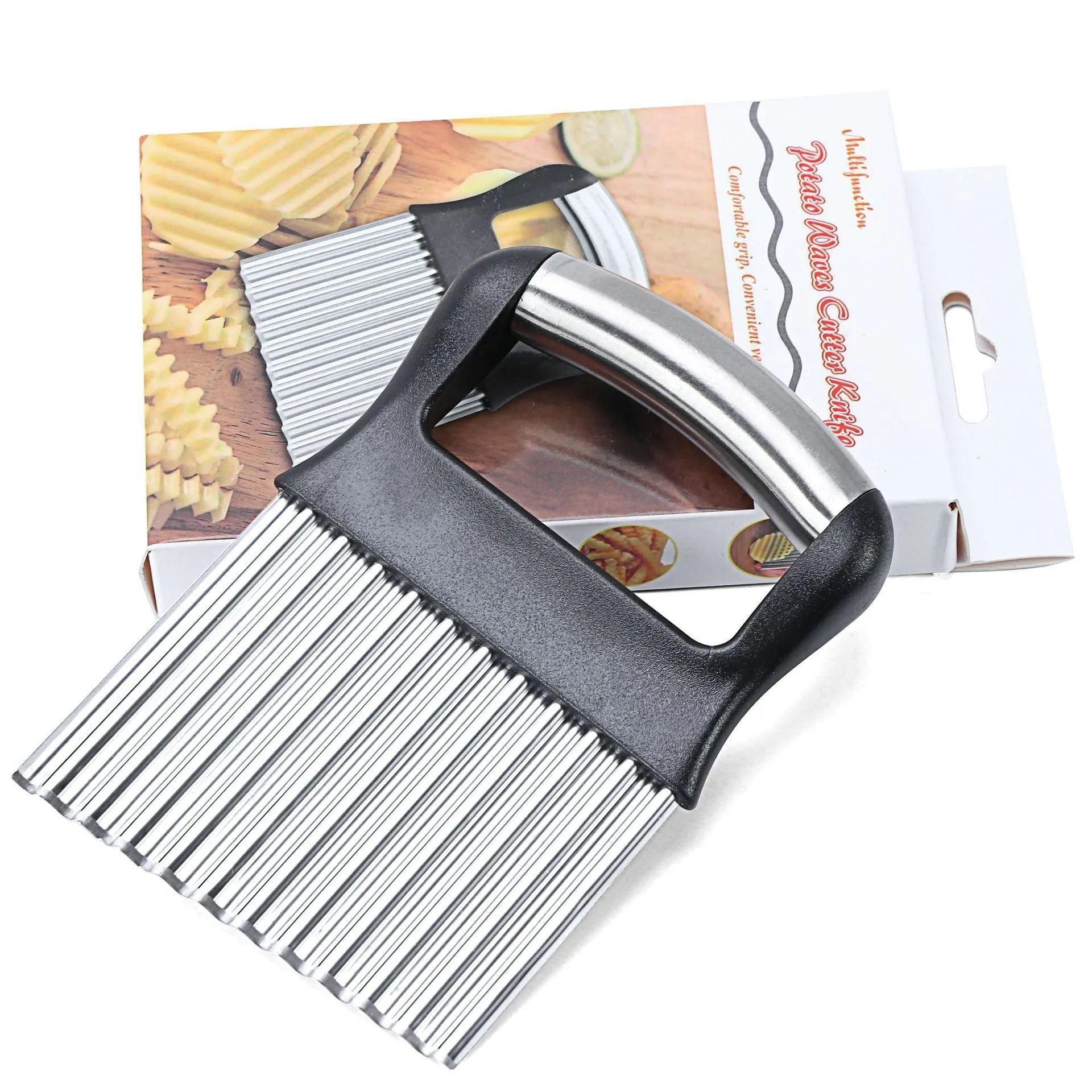 Stainless steel potato wave knife for cutting wavy chips with serrated alloy blade