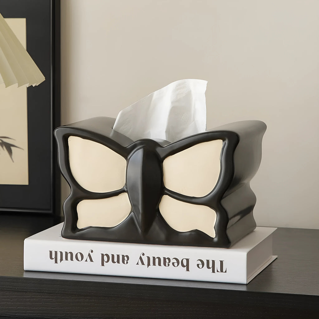 Ceramic butterfly vase and matching waterproof tissue box set for living room decor