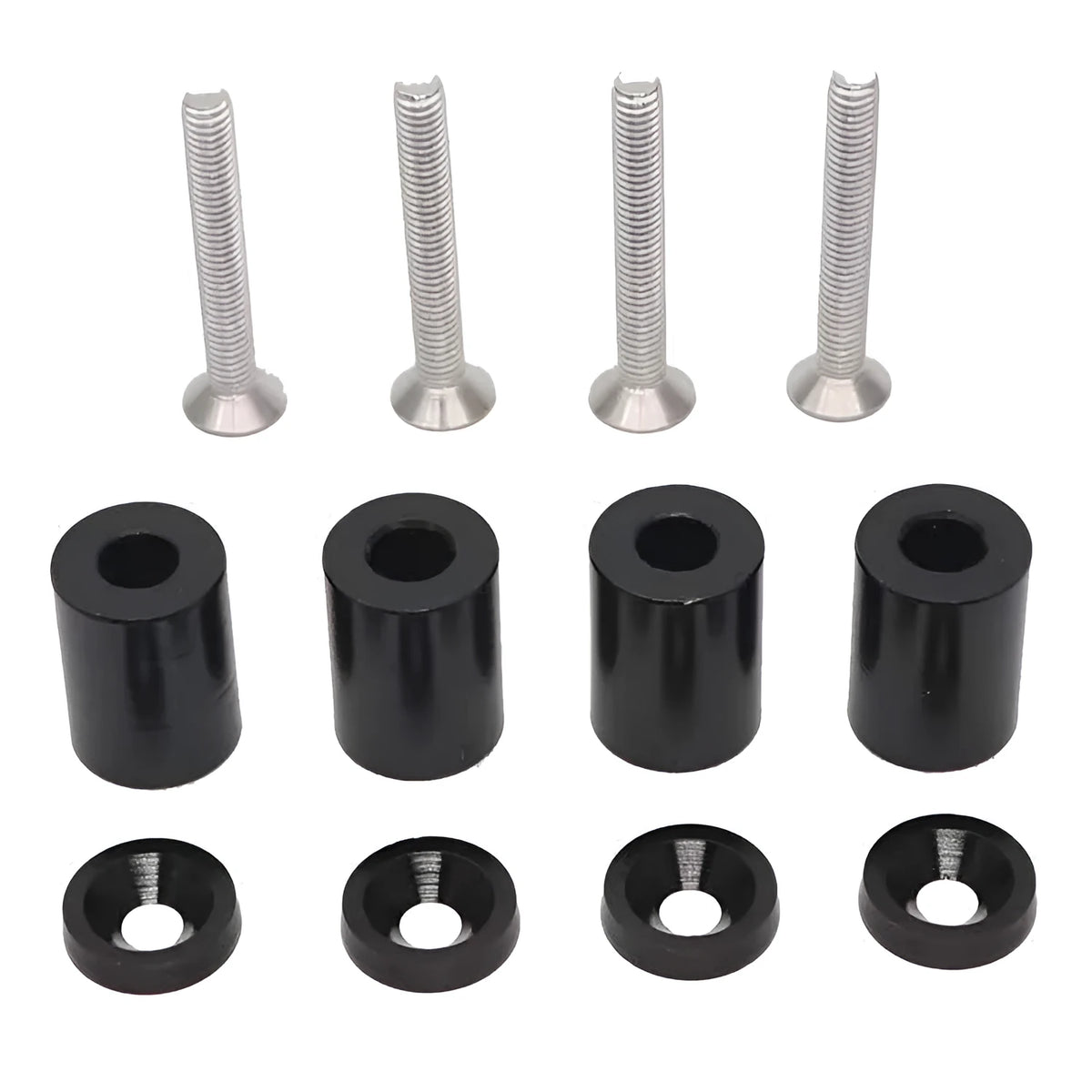 Aluminium machine cover pad height sheet kit with screws, nuts, and washers in red, blue, and black colours.