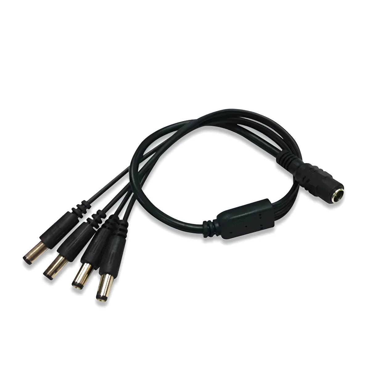 Black 12V monitoring power cord with DC one-in-four interface and 5.5mm connectors for CCTV cameras