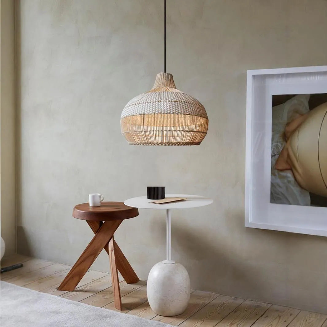 Woven rattan chandelier with a 60cm diameter, pastoral Southeast Asian style, for living room or homestay.