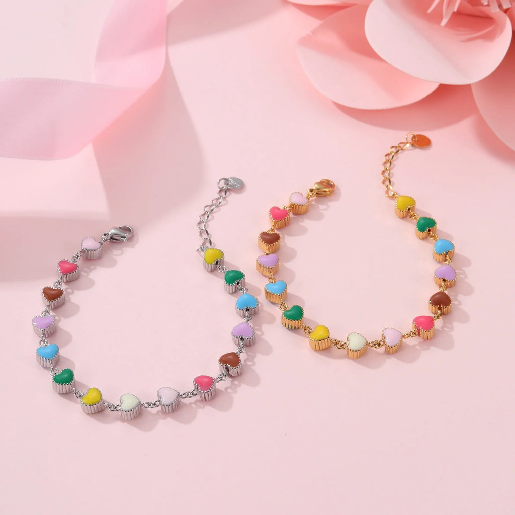 Heart-shaped stainless steel bracelet for women with 18K electroplated gold or steel finish