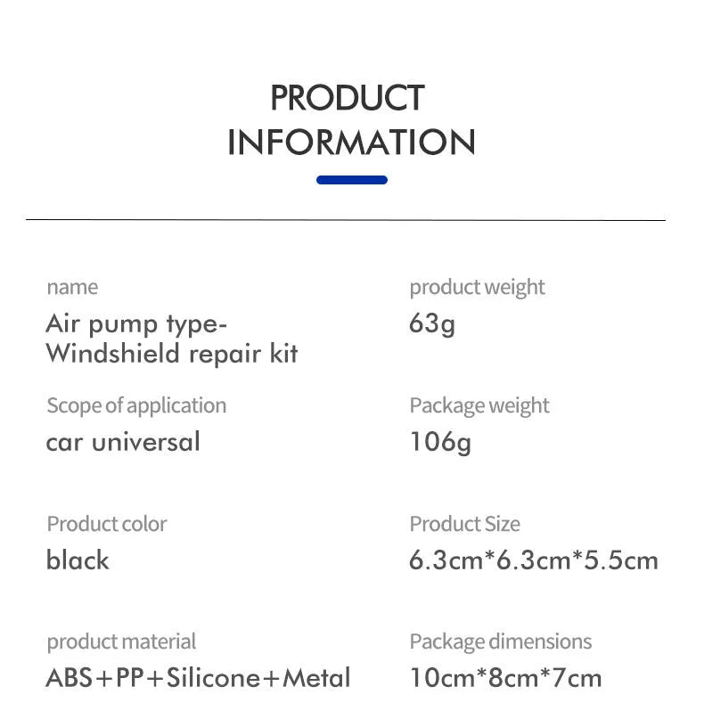 Plastic car windscreen crack repair tool and DIY stone chip repair kit on a flat surface.