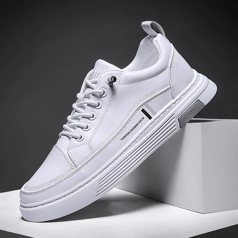 Men's black and white low-top skate shoes with elastic band fastening and rubber sole.