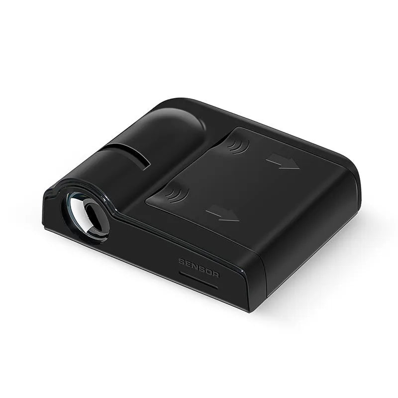 Universal car decorative projection radium lamp in black or beige, showing compact ABS plastic housing.