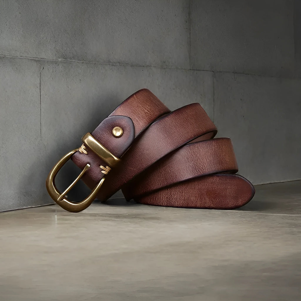 First layer cattlehide men's casual belt with copper pin buckle in ordinary width