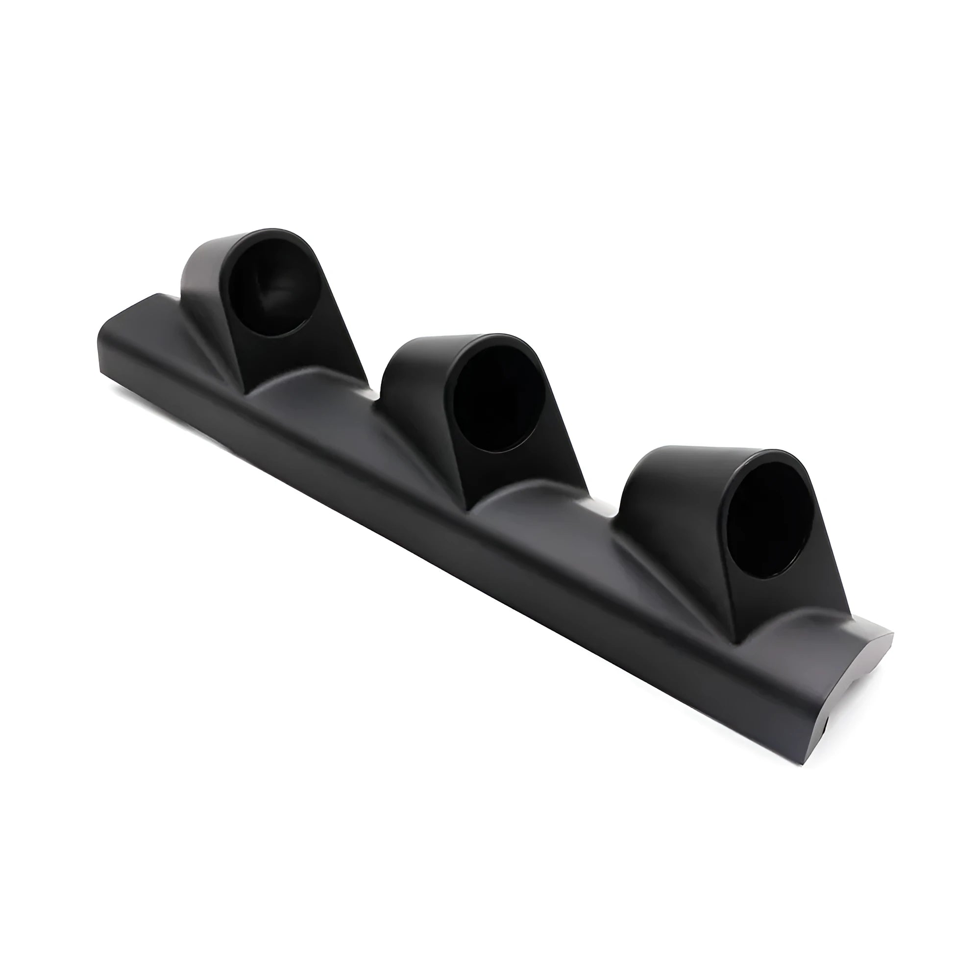 Black ABS plastic three-hole instrument stand for universal 52mm car gauges, right-drive configuration.