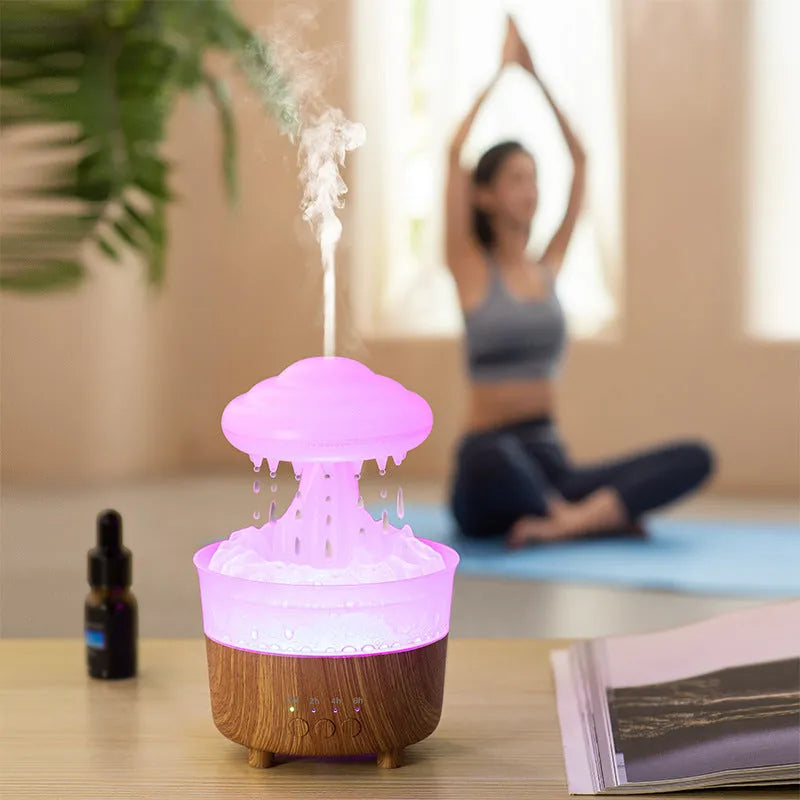 Wood grain white cloud-shaped humidifier diffuser with LED light and water mist