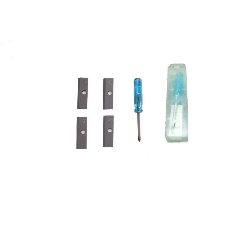 Four hole plastic pencil sharpener with geometric design and integrated screwdriver for art pencils
