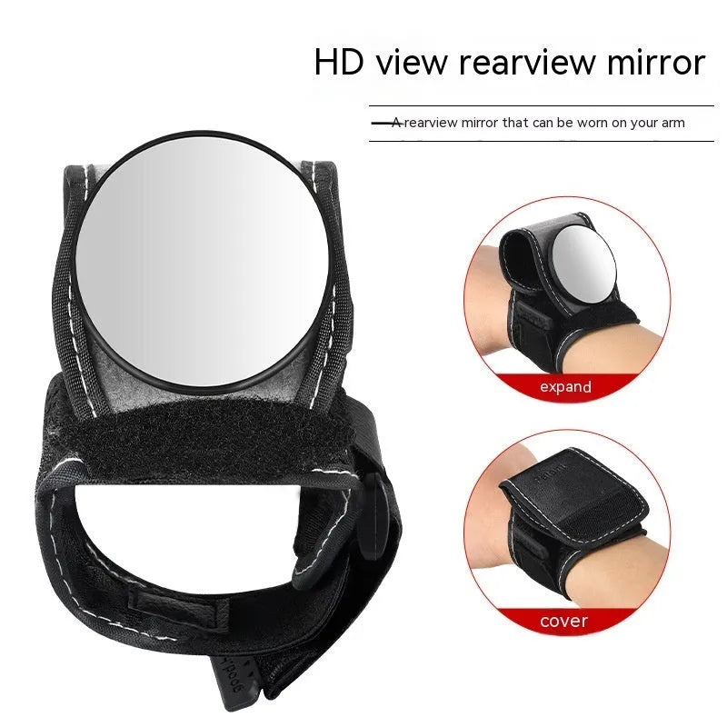 Black nylon wrist-mounted rear-view mirror for bicycle cycling safety
