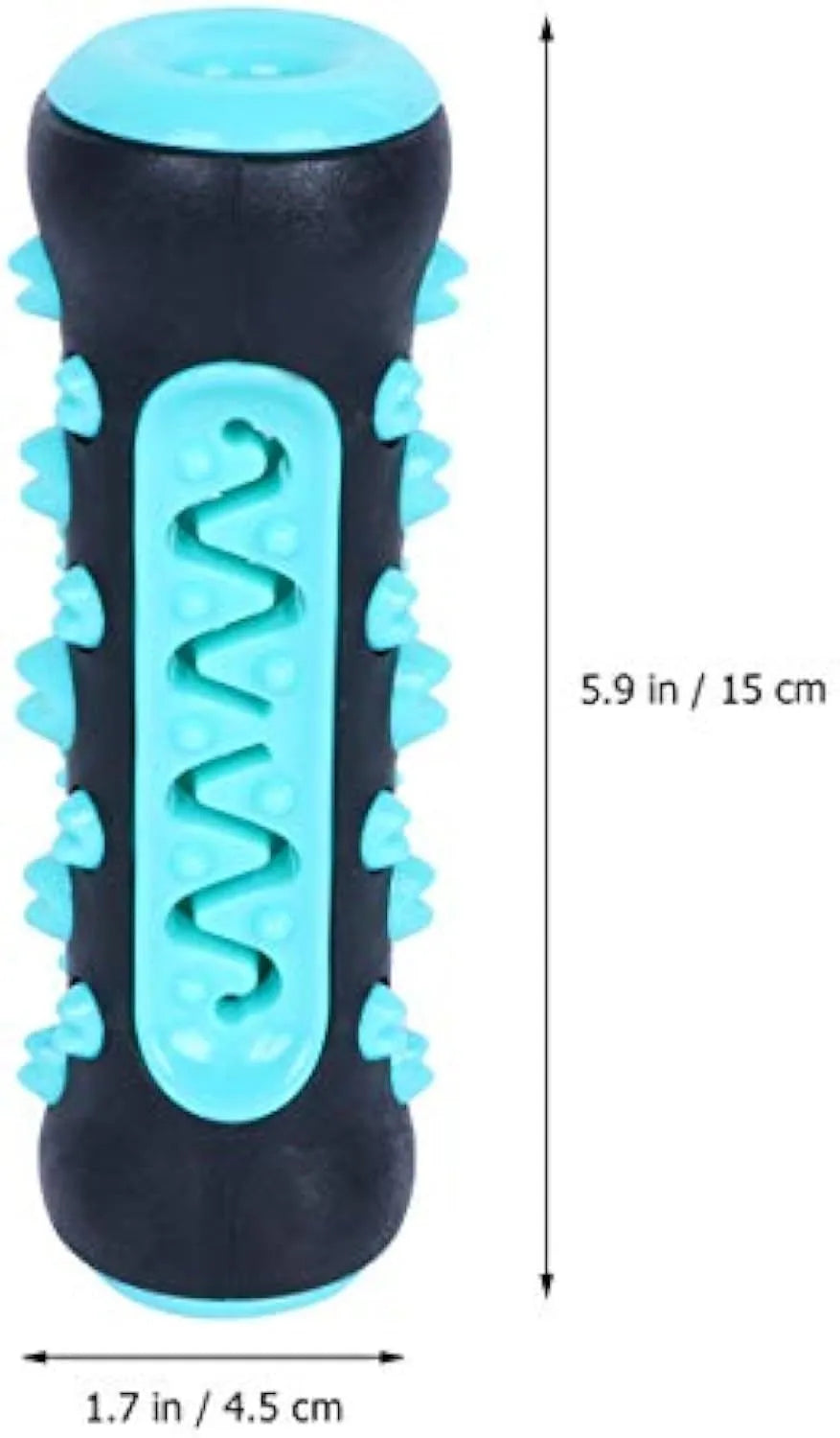 Natural rubber dog dental chew toy in blue colour with textured cleaning ridges