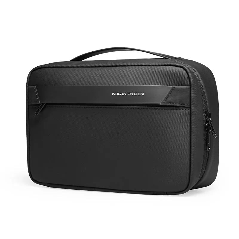 Oxford cloth toiletries storage bag with wet dry separation compartments in graphite gray colour