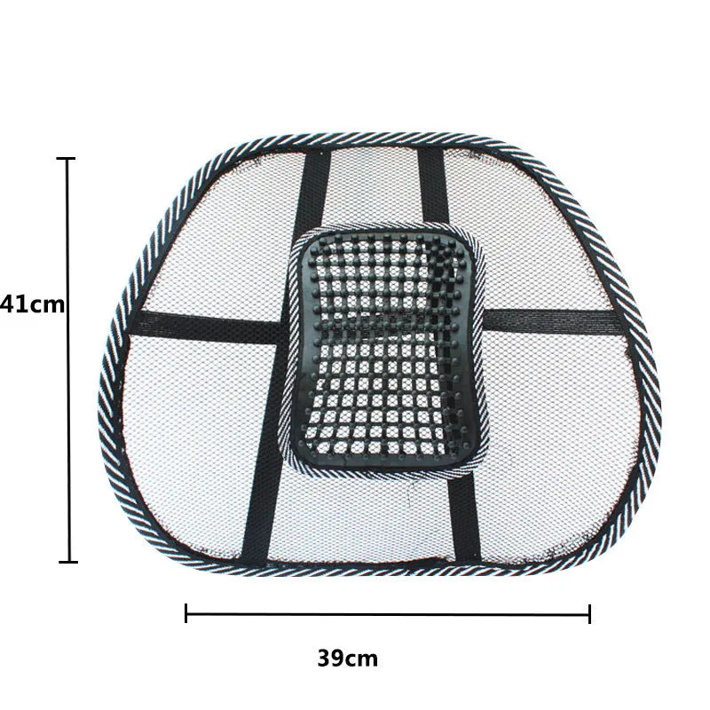 Black lumbar support pillow with steel wire frame for car and office use