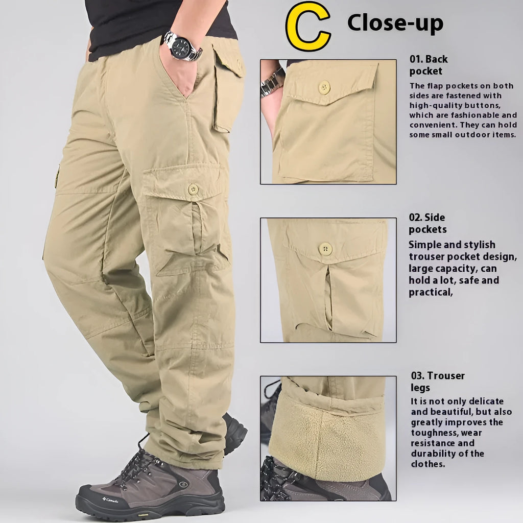 Men's stone-washed cotton overalls with wool lining in loose straight-leg fit
