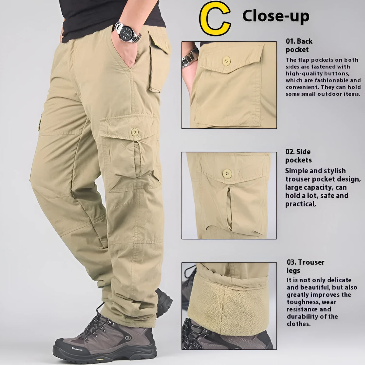 Men's stone-washed cotton overalls with wool lining in loose straight-leg fit