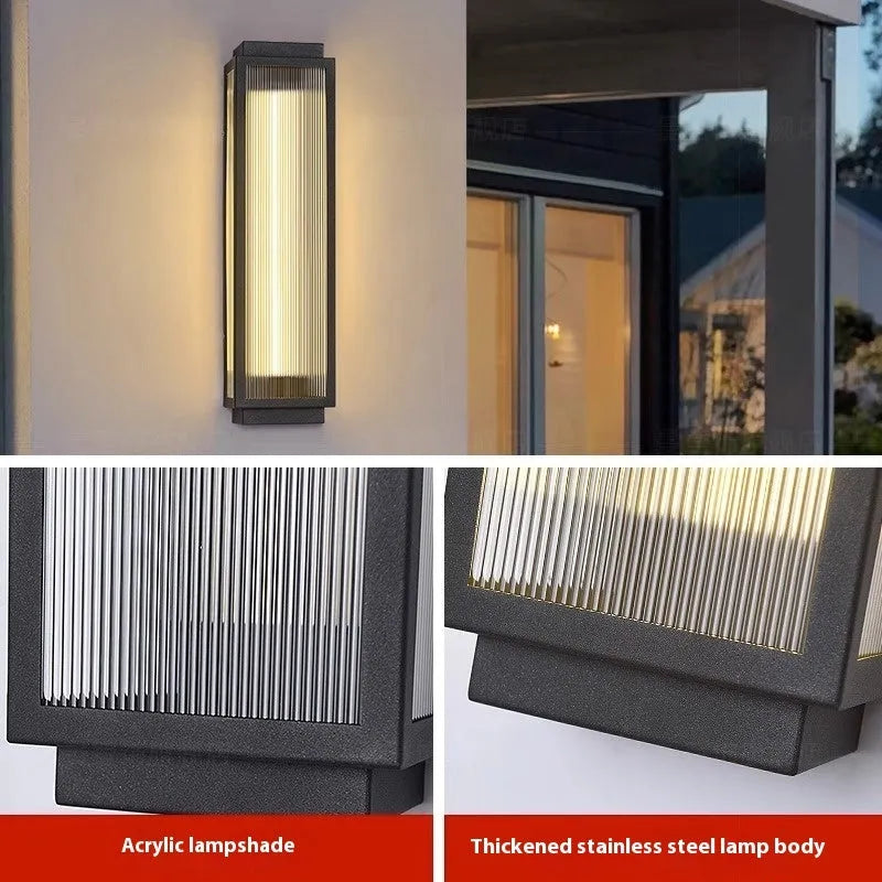 Stainless steel outdoor wall lamp with waterproof design for garden and courtyard lighting