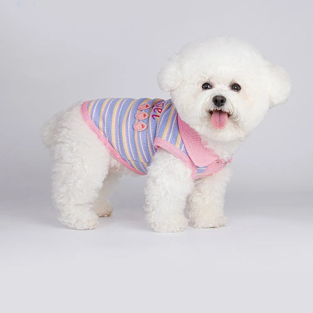 Pink purple vest for a small dog or cat on a sizing chart showing weights from 1.50kg to 11.50kg.