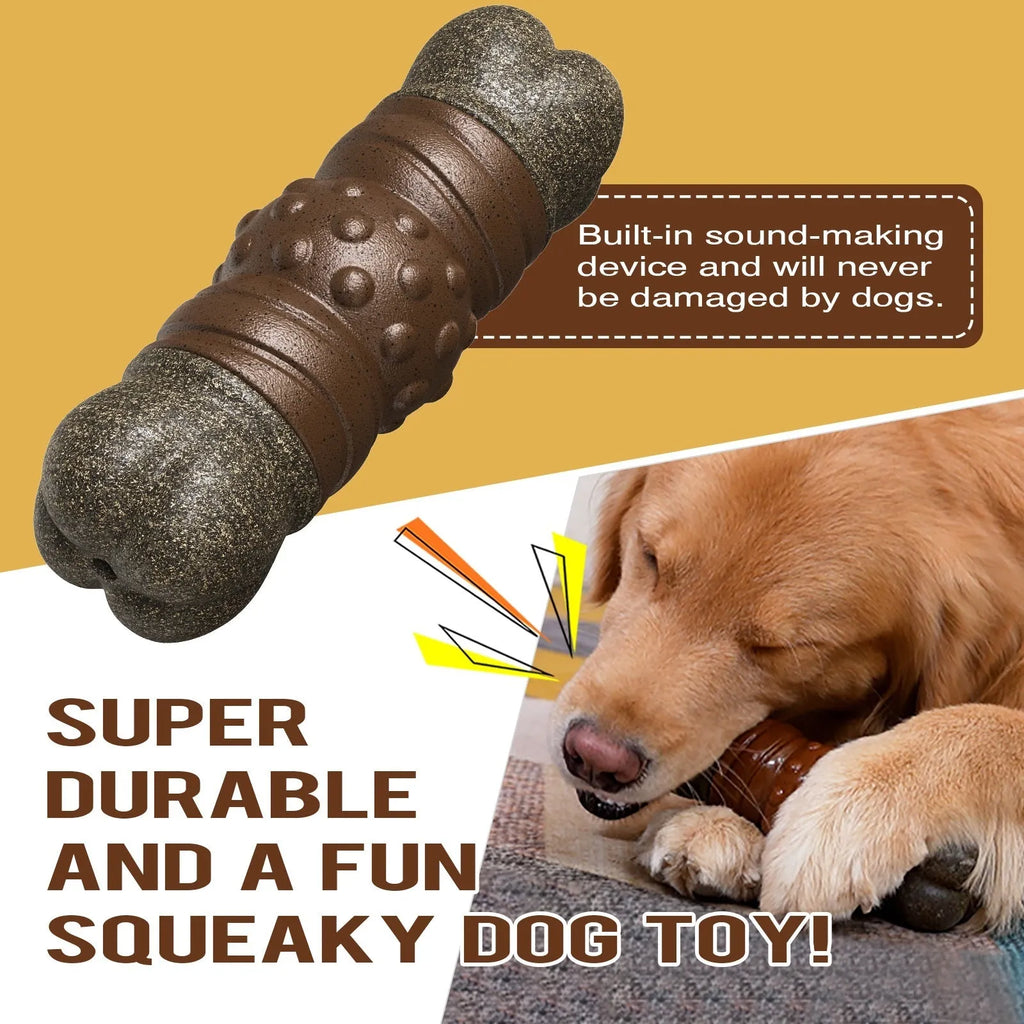 Wood colour plastic dog molar cleaning rod toy measuring 22cm in length