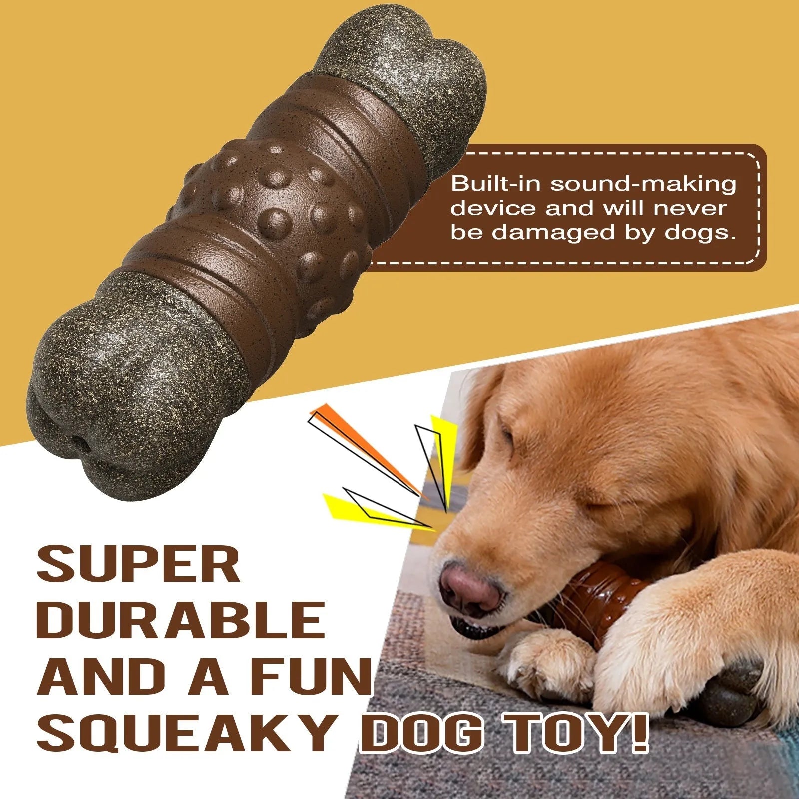 Wood colour plastic dog molar cleaning rod toy measuring 22cm in length