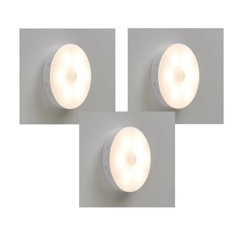 Wireless body sensing LED lights with rotation induction for automatic cabinet and hallway lighting