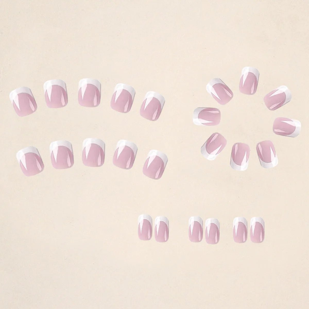 24 white fake nails with a black and grey plaid pattern, laid out as press-on nail tips.