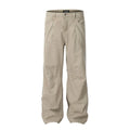 Men's loose straight-leg cotton jeans in brown with high-waist design and zipper fly closure