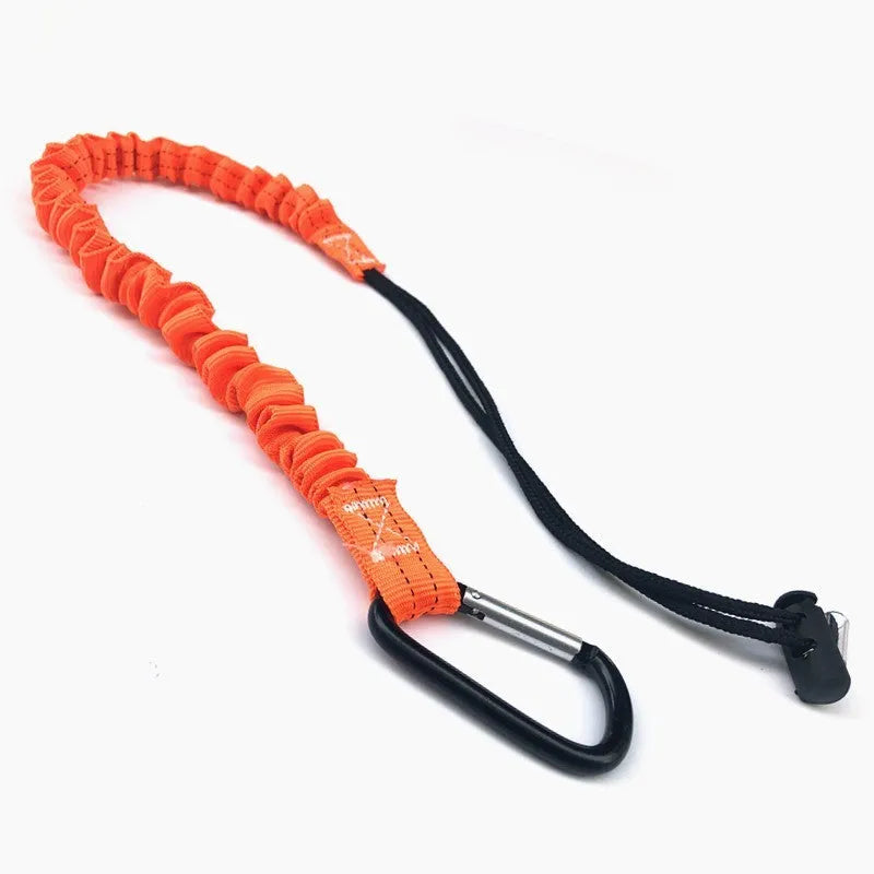 Orange fishing rod safety rope showing 90cm length and connection clips
