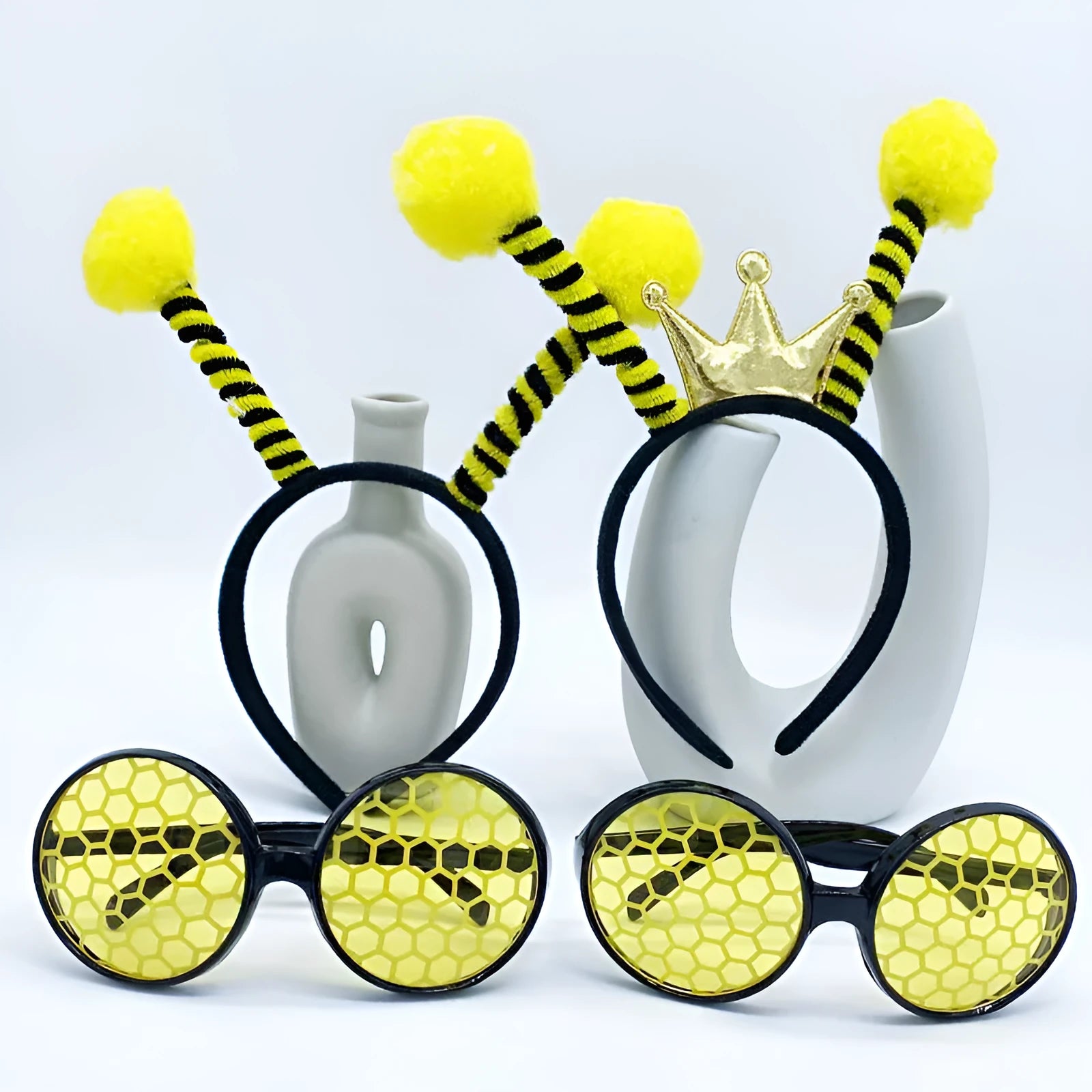 Children's yellow bee costume headband with matching glasses for party dress up
