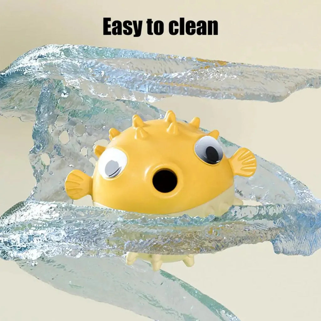 Yellow fish-shaped durable vinyl dog chew toy with textured surface for dental care.