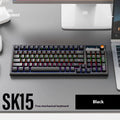 SK15 wired mechanical keyboard with USB cable in sunset orange, autumn water blue, or black colour options