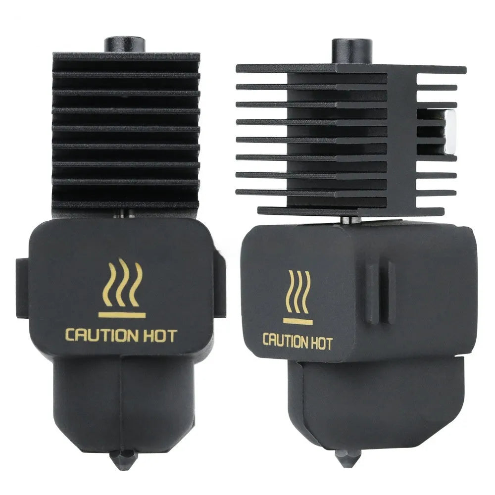 Bambu Lab A1 Mini 3D printer hot end replacement kit with four hardened steel nozzles and a black silicone sleeve.