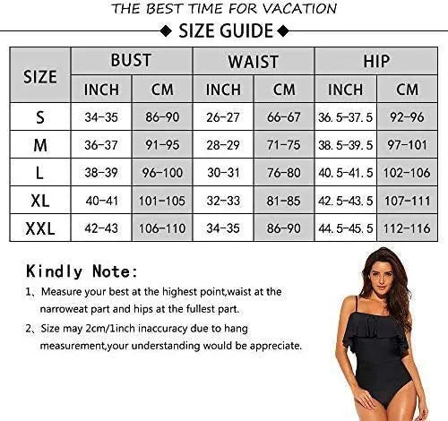 Black one-piece swimsuit with cut-out tube top and ruffled straps on a mannequin