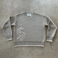 Grey loose-fitting jacquard knitwear coat with long sleeves for autumn winter