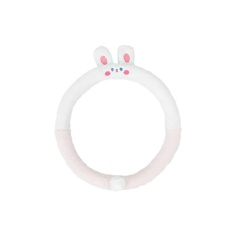 Plush winter car steering wheel cover with rabbit fur embroidered cartoon animal design, 38cm fit.