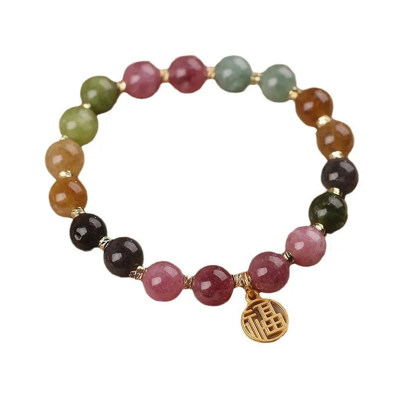 Tourmaline bracelet with natural stones in floral design and electroplated geometric setting