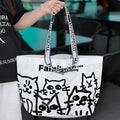 Blue waterproof woven handbag with colour printing and carry handles