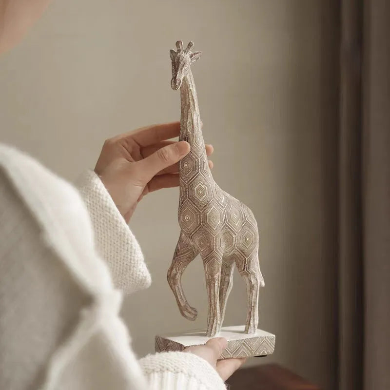 Wood colour synthetic resin giraffe ornament standing 30.5cm tall for home decoration.