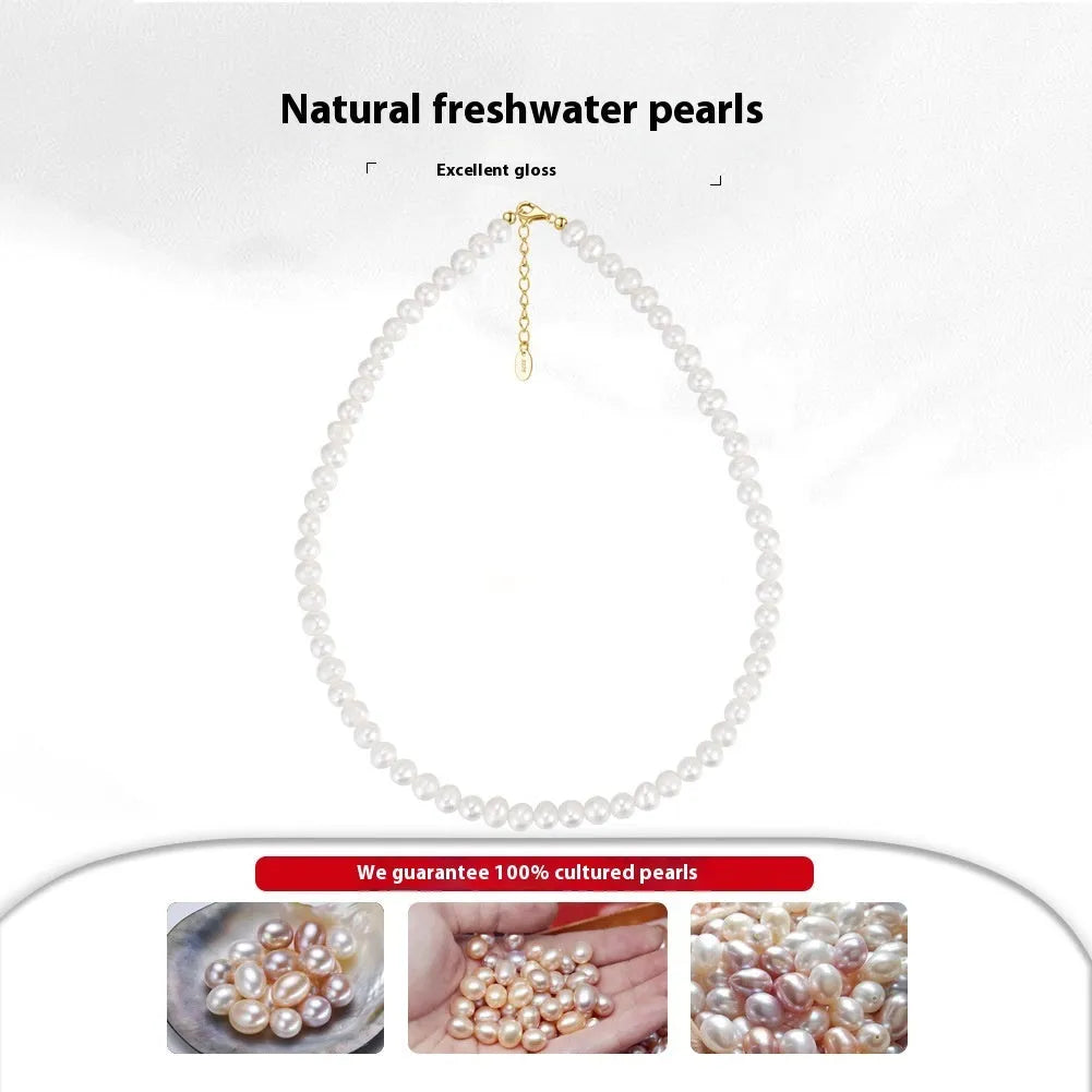 Women's adjustable freshwater pearl necklace with sterling silver chain and 6-7mm natural pearls