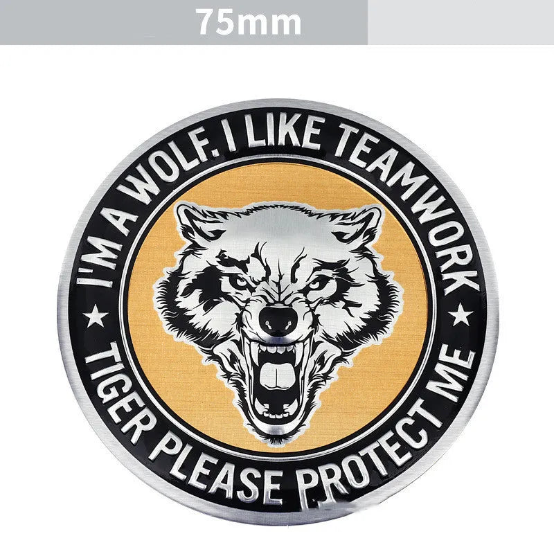 Aluminium car decal stickers showing round lion, eagle, wolf head and standalone animal designs for vehicle exterior personalisation